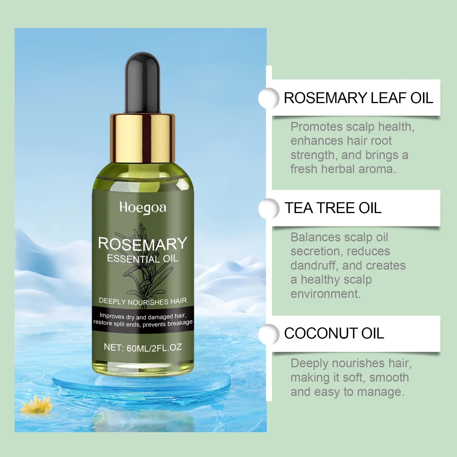 Rosemary Hair Oil Essential Strengthening Nourishing Shine Non-Greasy Serum
