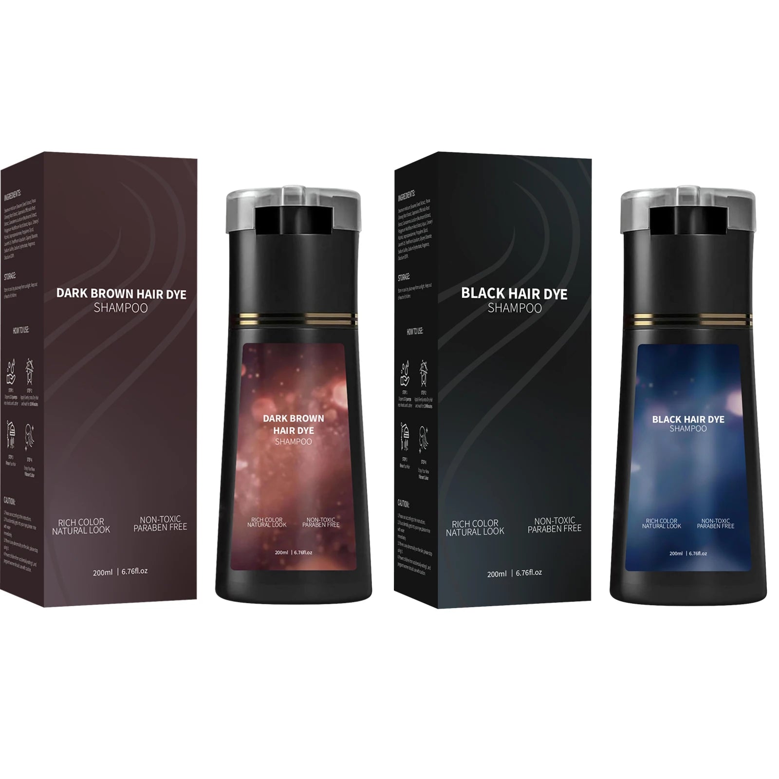 Hair Dye Shampoo 200ml Quick Color Brown Black Gentle Care