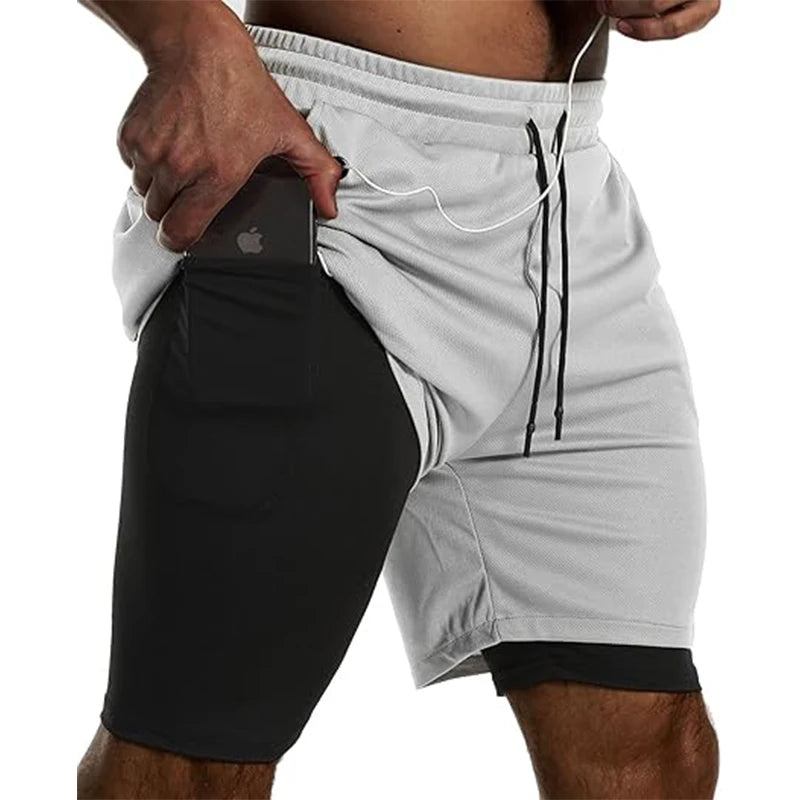 Men’s 2-in-1 Sport Shorts Double Layer Running Gym Fitness