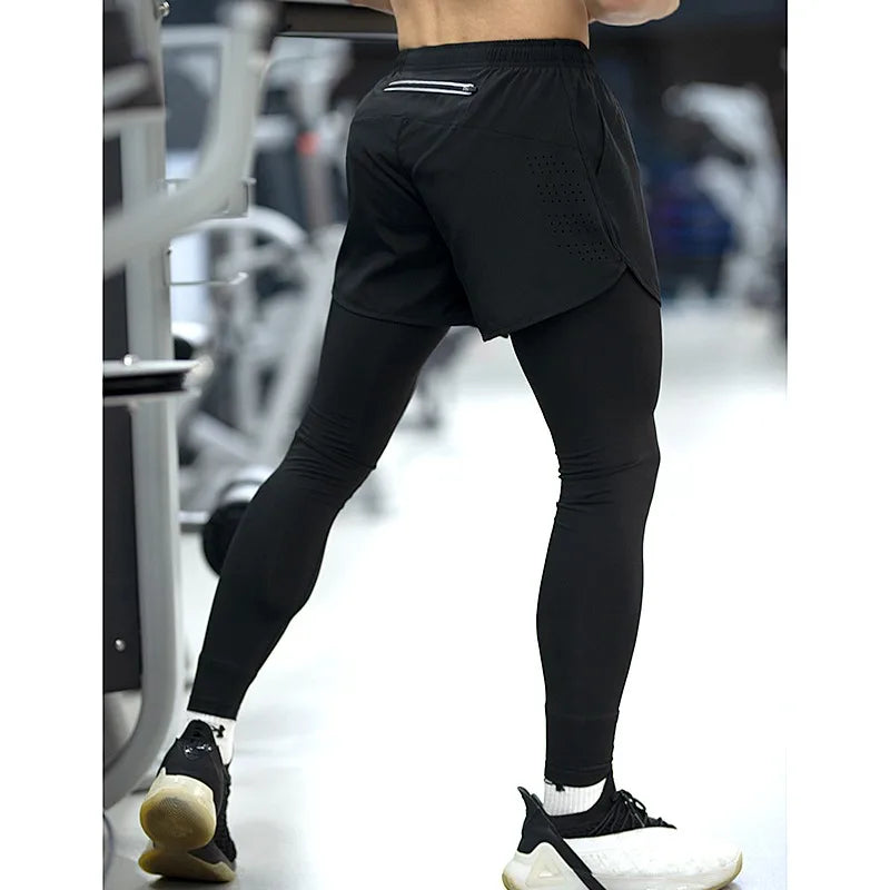 Men’s 2-in-1 Running Tights Quick Dry Elastic Marathon Pants
