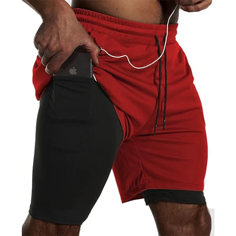 Men’s 2-in-1 Sport Shorts Double Layer Running Gym Fitness
