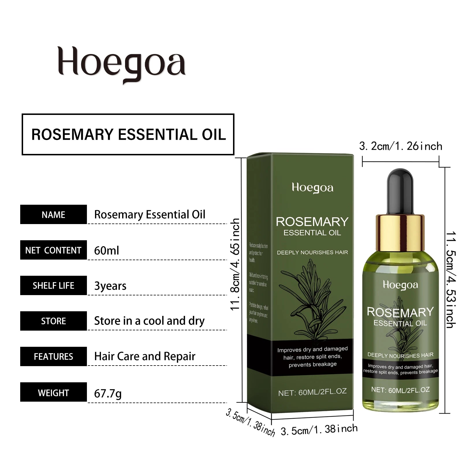 Rosemary Hair Oil Essential Strengthening Nourishing Shine Non-Greasy Serum