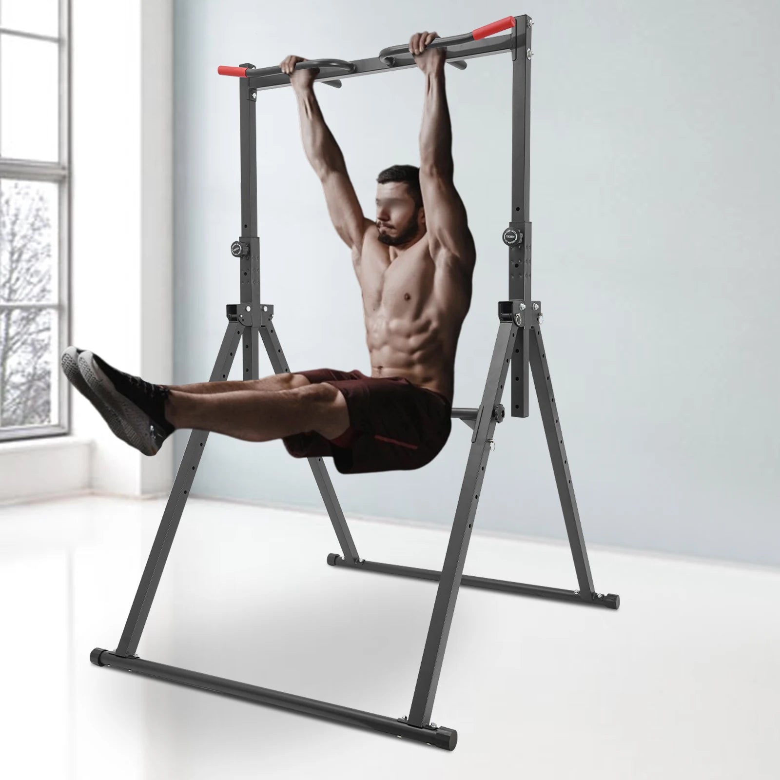 Power Tower Pull Up Dip Station Adjustable Height Home Gym 440LBS