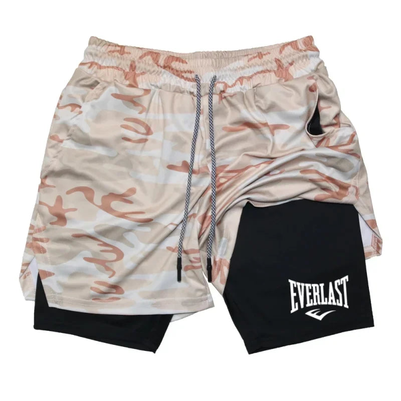 Men’s  2-in-1 Compression Gym Shorts Quick Dry