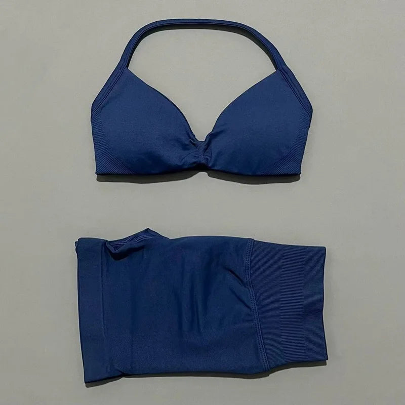 2-Piece Women’s Yoga Set Strappy Bra Scrunch Shorts