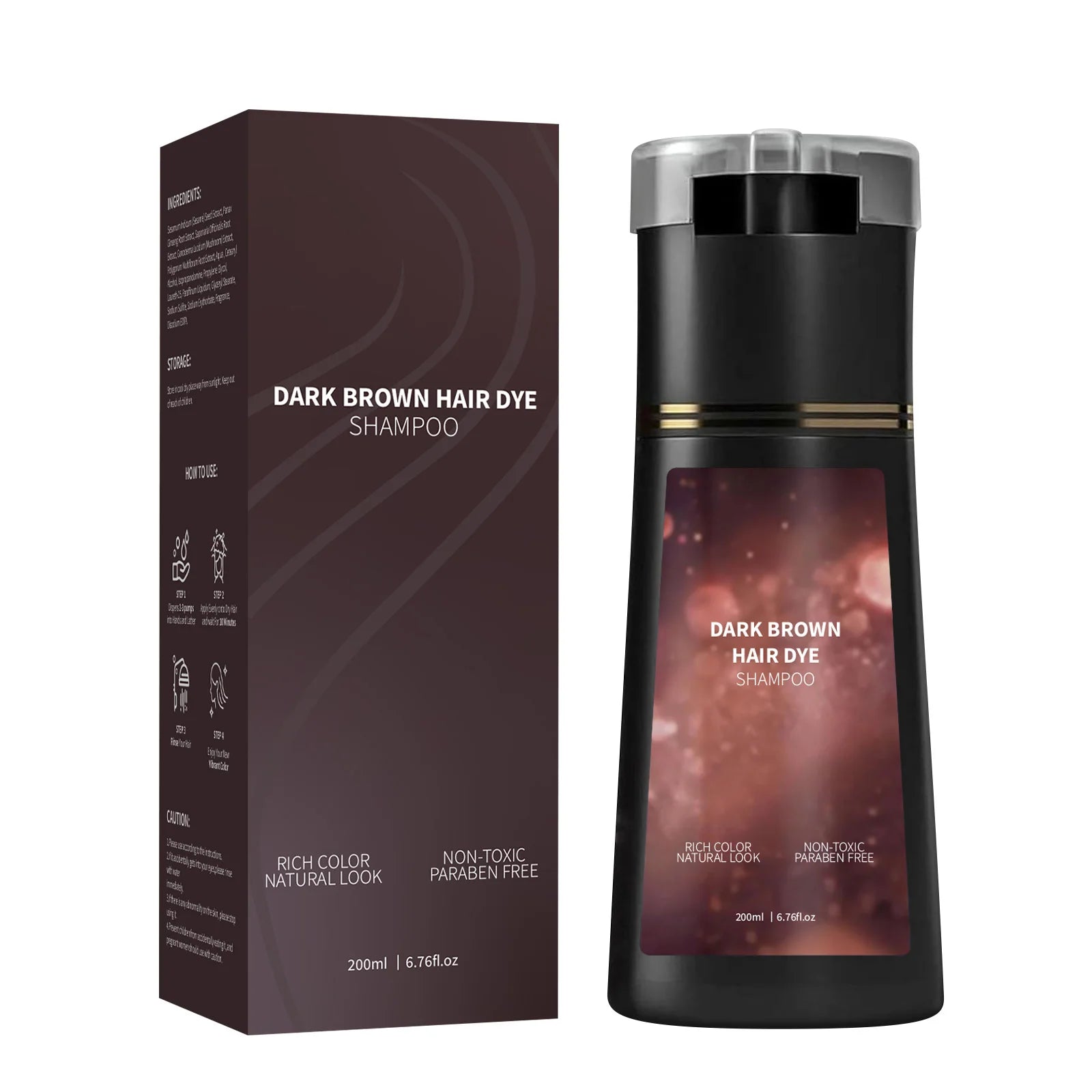 Hair Dye Shampoo 200ml Quick Color Brown Black Gentle Care