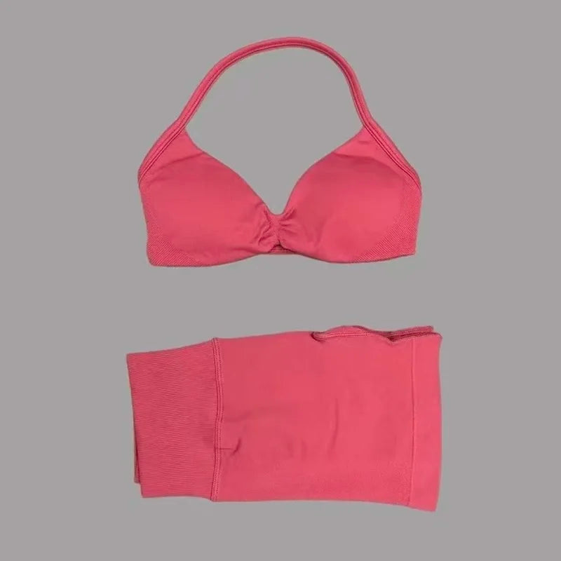 2-Piece Women’s Yoga Set Strappy Bra Scrunch Shorts