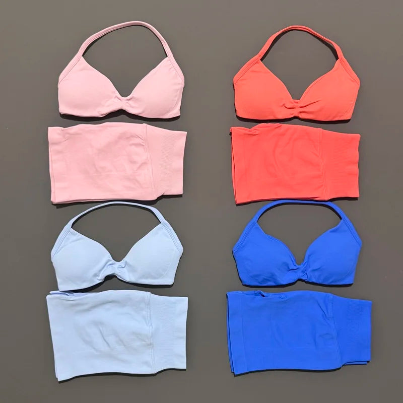2-Piece Women’s Yoga Set Strappy Bra Scrunch Shorts