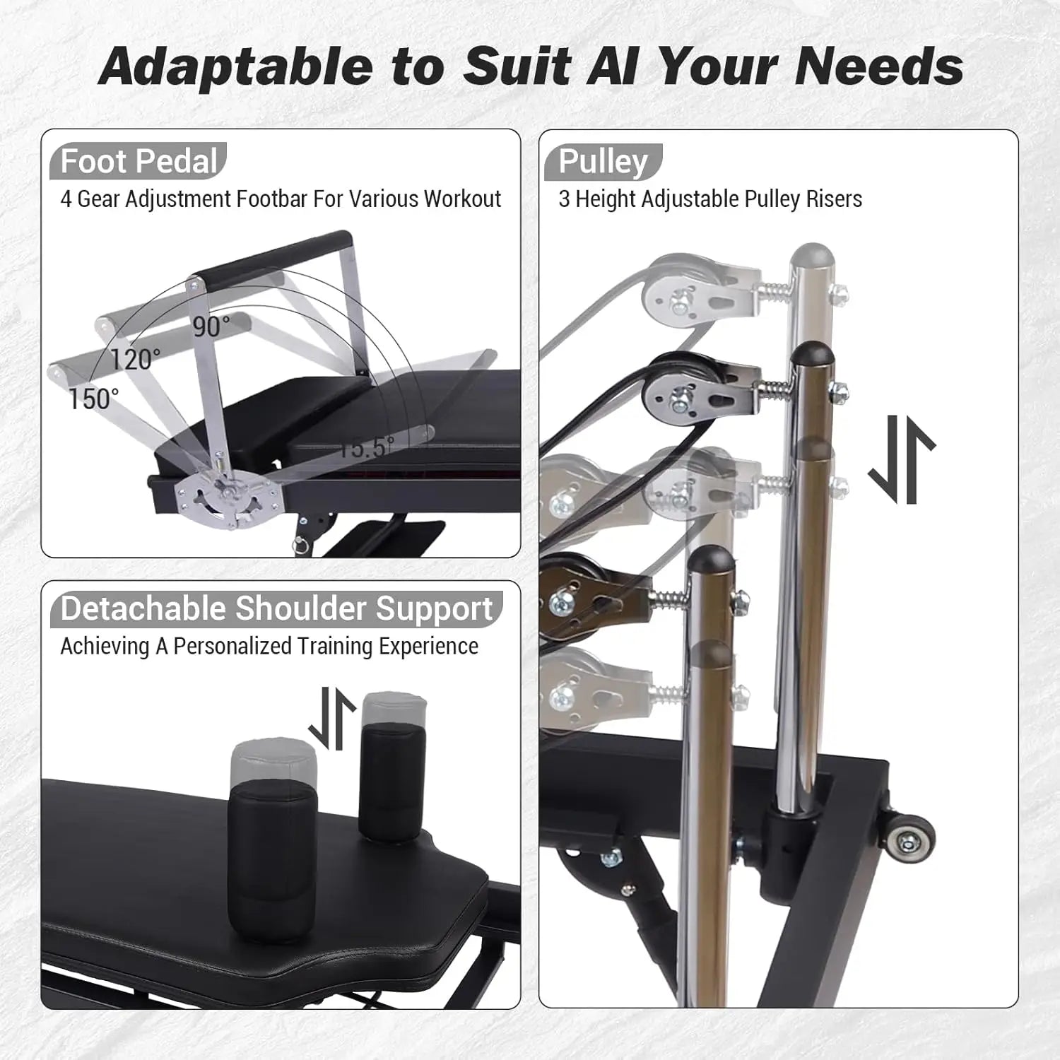 Foldable Pilates Reformer Machine Adjustable Height Jump Board Home Gym
