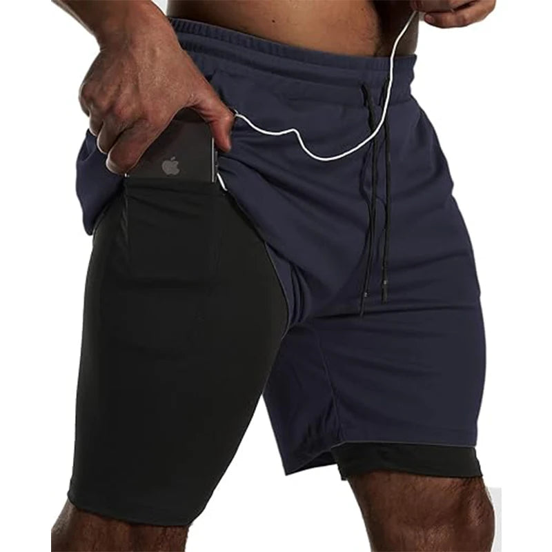 Men’s 2-in-1 Sport Shorts Double Layer Running Gym Fitness