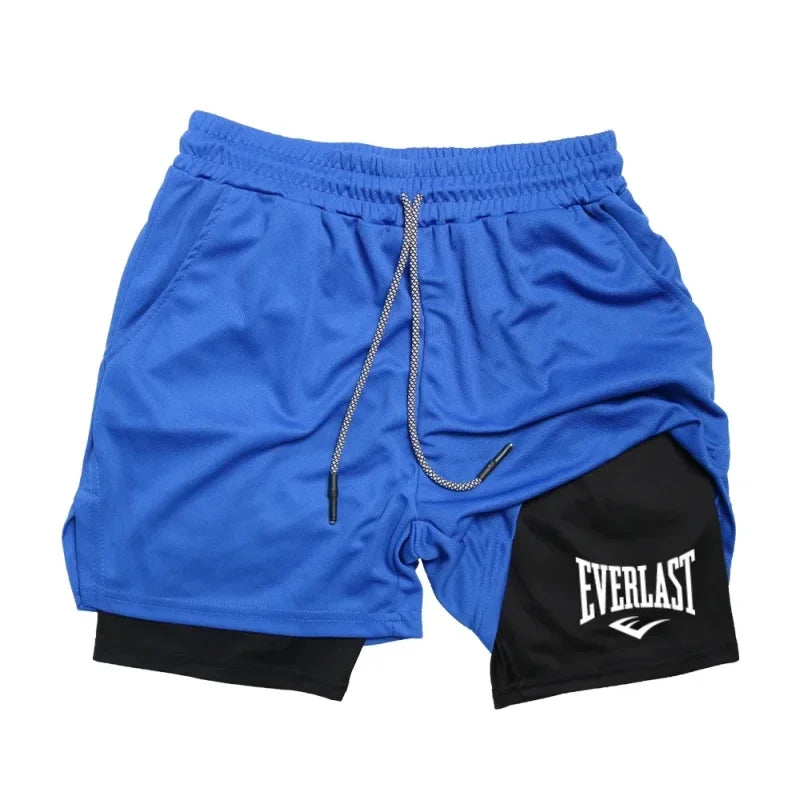 Men’s  2-in-1 Compression Gym Shorts Quick Dry