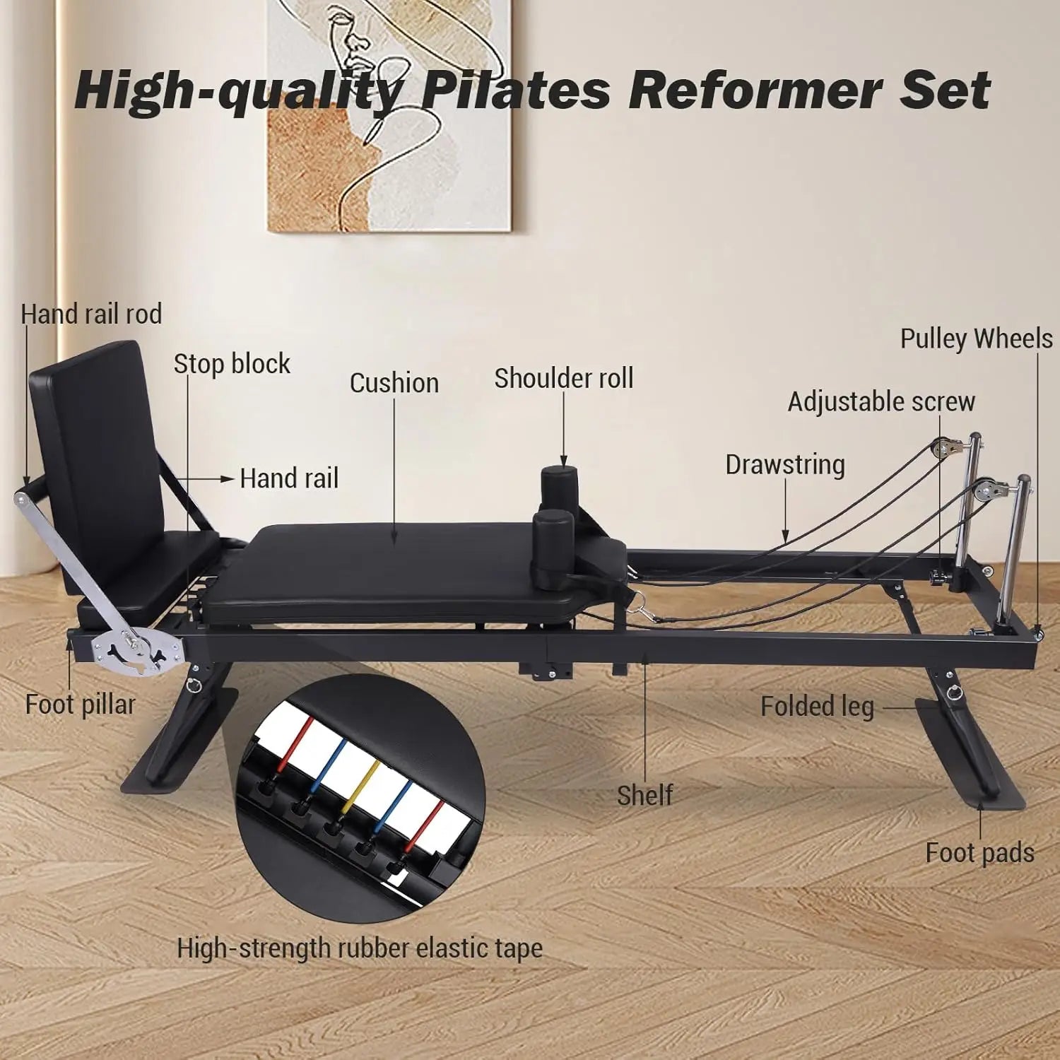 Foldable Pilates Reformer Machine Adjustable Height Jump Board Home Gym