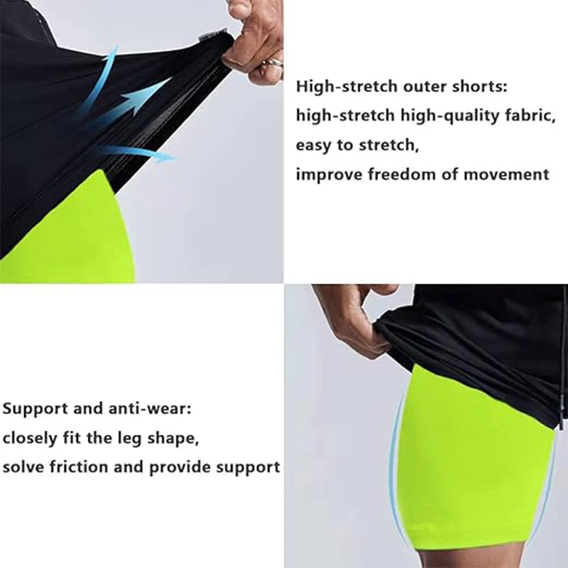 Men’s 2-in-1 Sport Shorts Double Layer Running Gym Fitness