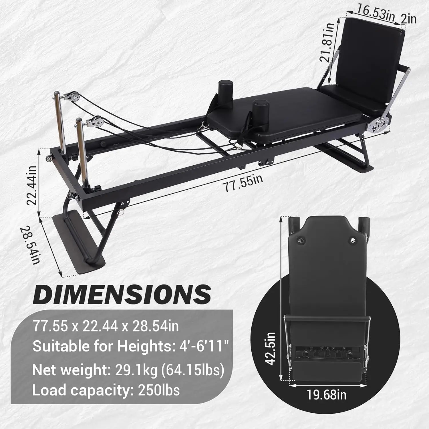 Foldable Pilates Reformer Machine Adjustable Height Jump Board Home Gym