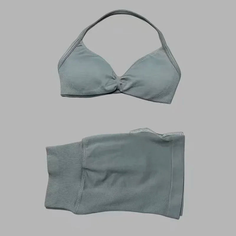 2-Piece Women’s Yoga Set Strappy Bra Scrunch Shorts