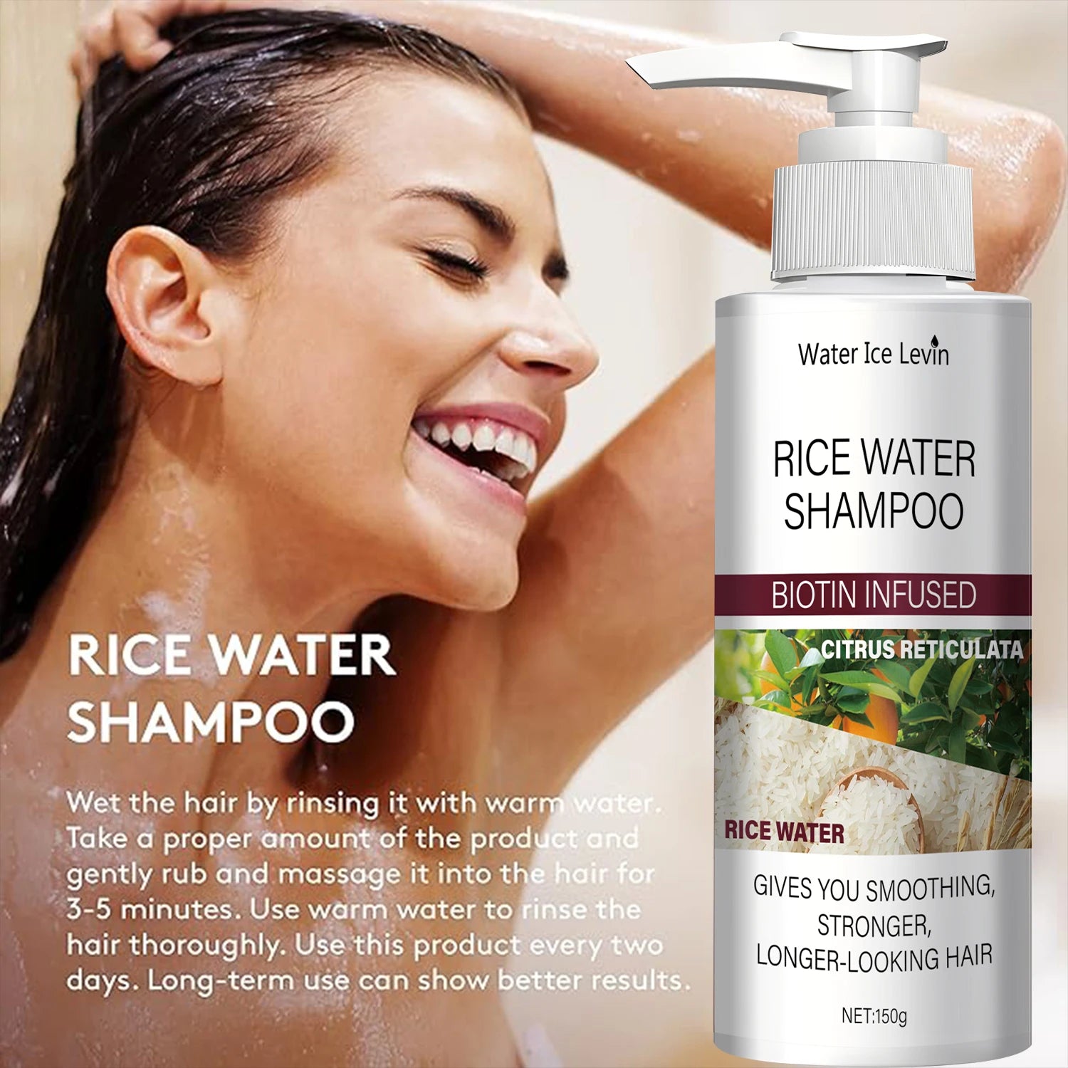 Rice Water Shampoo Biotin Keratin Strengthening Smoothing Hair Care