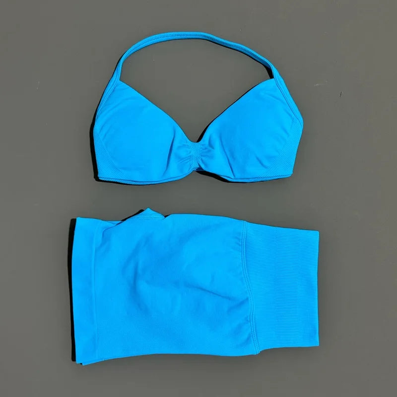 2-Piece Women’s Yoga Set Strappy Bra Scrunch Shorts