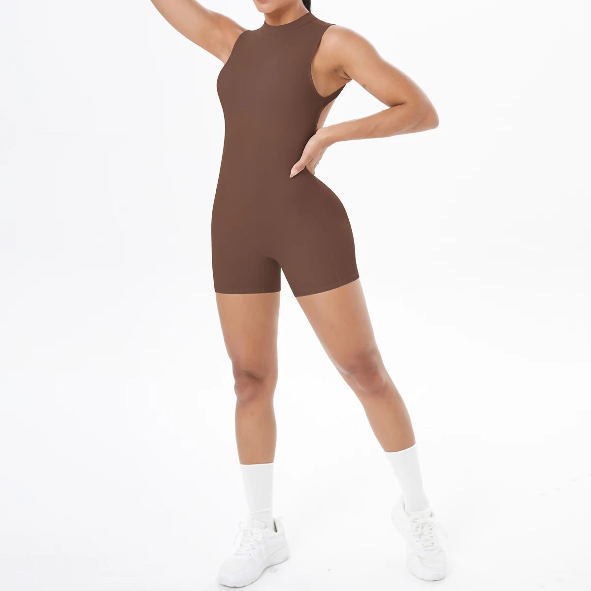 Sleeveless Backless Yoga Jumpsuit Women Solid Color Fitness Bodysuit