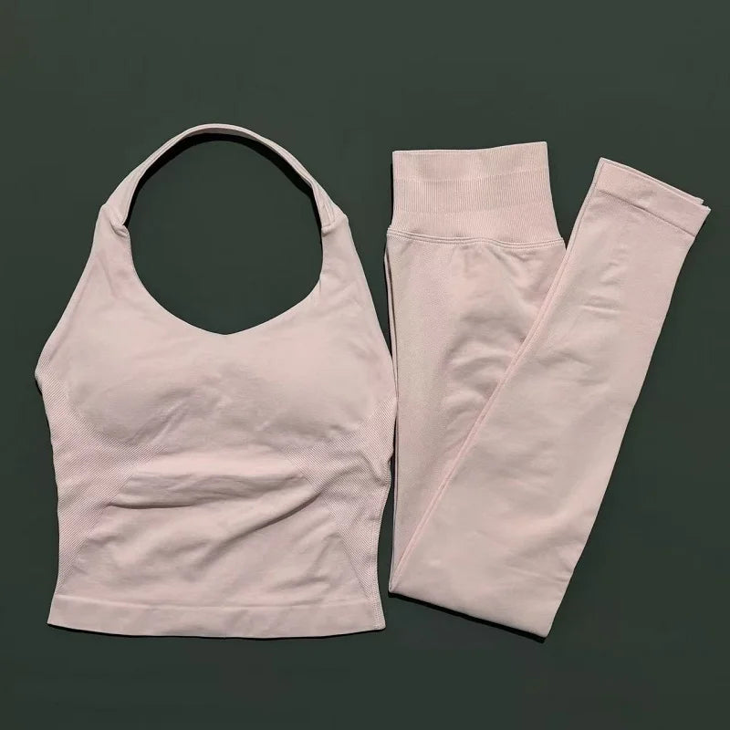 2-Piece Women’s Yoga Set Halter Top Peach Lift Leggings
