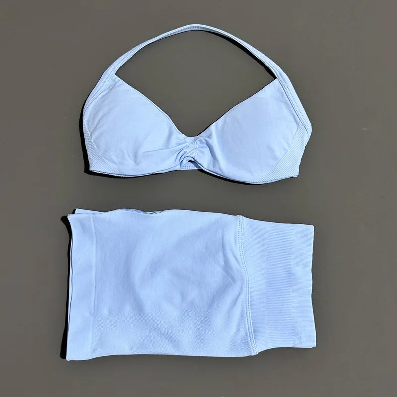 2-Piece Women’s Yoga Set Strappy Bra Scrunch Shorts
