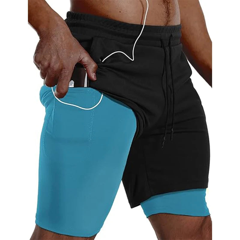 Men’s 2-in-1 Sport Shorts Double Layer Running Gym Fitness