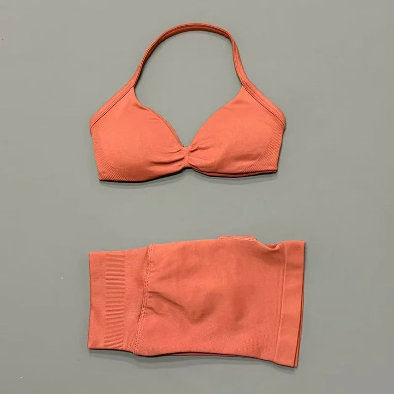 2-Piece Women’s Yoga Set Strappy Bra Scrunch Shorts