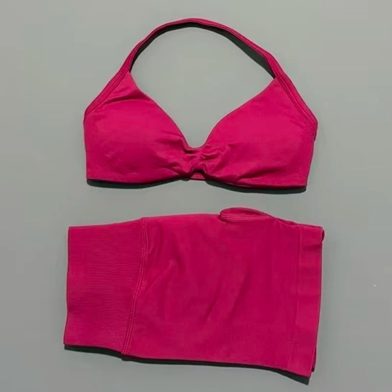 2-Piece Women’s Yoga Set Strappy Bra Scrunch Shorts