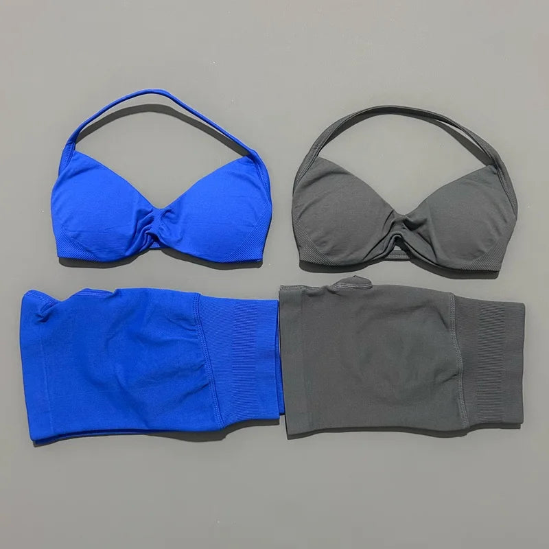 2-Piece Women’s Yoga Set Strappy Bra Scrunch Shorts