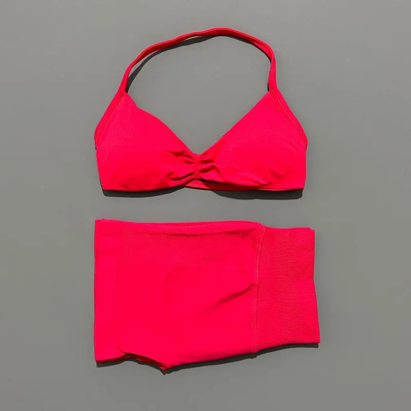 2-Piece Women’s Yoga Set Strappy Bra Scrunch Shorts