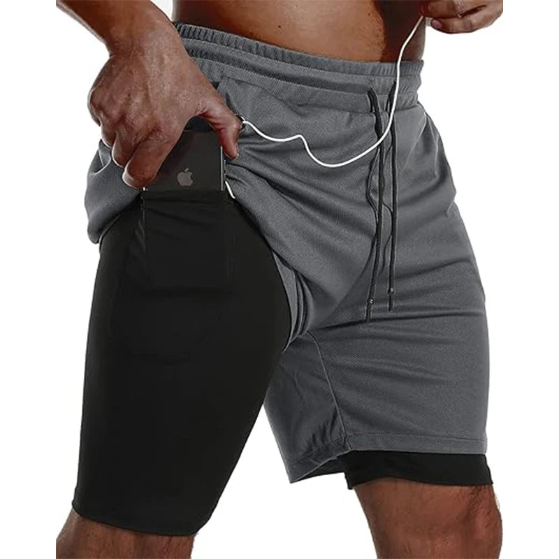 Men’s 2-in-1 Sport Shorts Double Layer Running Gym Fitness