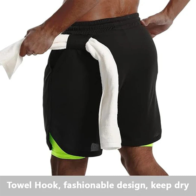 Men’s 2-in-1 Sport Shorts Double Layer Running Gym Fitness